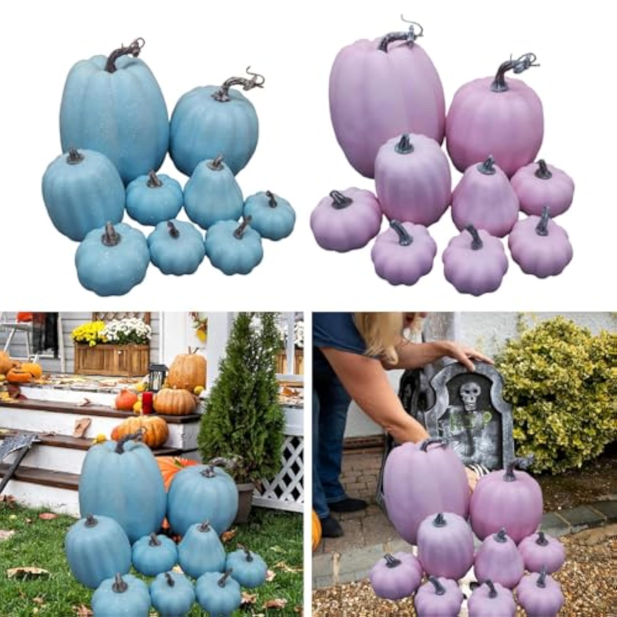 9Pcs Artificial Pumpkins Thanksgiving Tabletop Decorative Home Foam Pumpkins Blue
